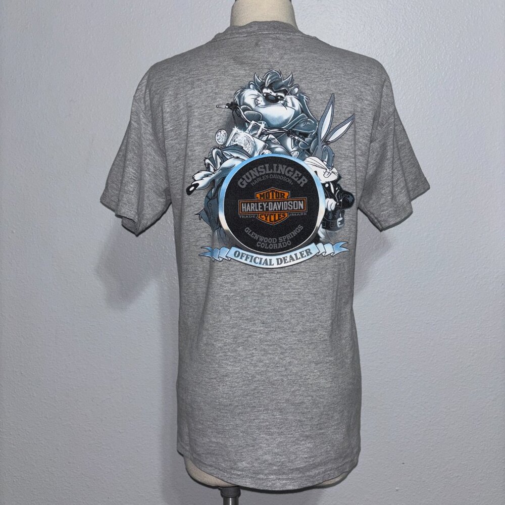 Harley-Davidson Gunslinger Looney Tunes Taz Bugs Tee Gray Small Rare 2014 - Picture 6 of 15
